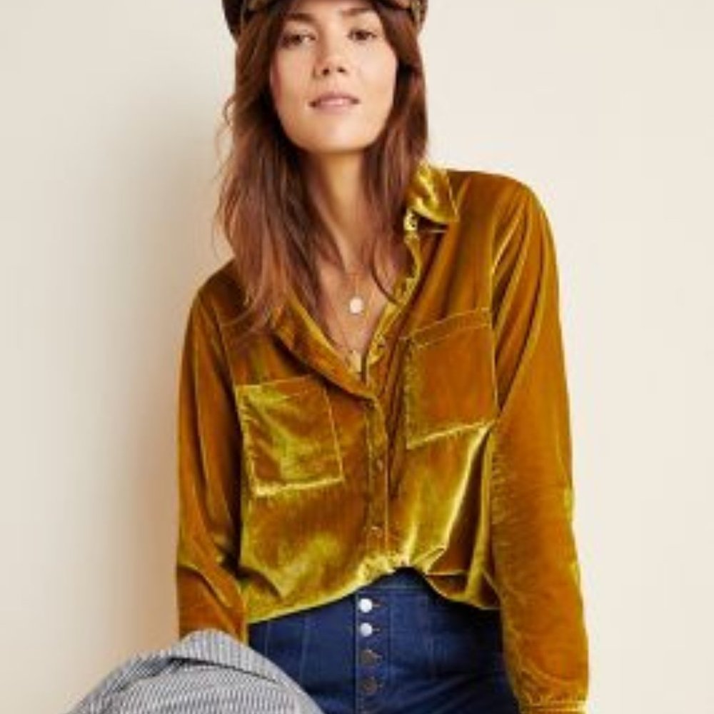 Anthropologie Velvet Button Down in XS